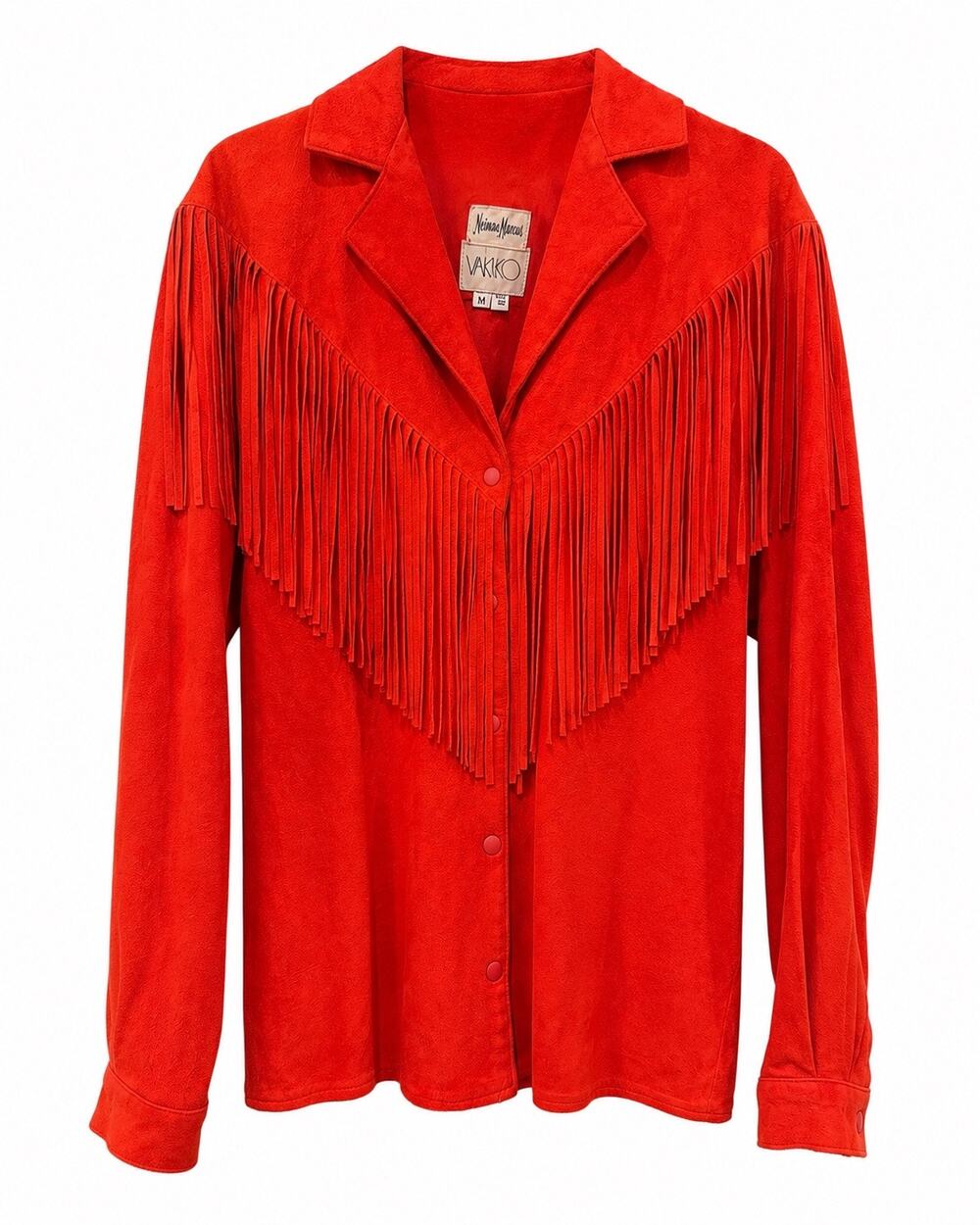 Neiman Marcus x Vakko Red Western Fringe Suede Shirt Jacket – Size M